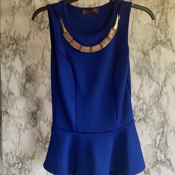 Royal Blue Peplum Top - Picture 1 of 4